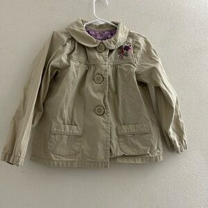 Khaki Tan button up Jacket with Embroidery flower detail! Girls size 6 Carters